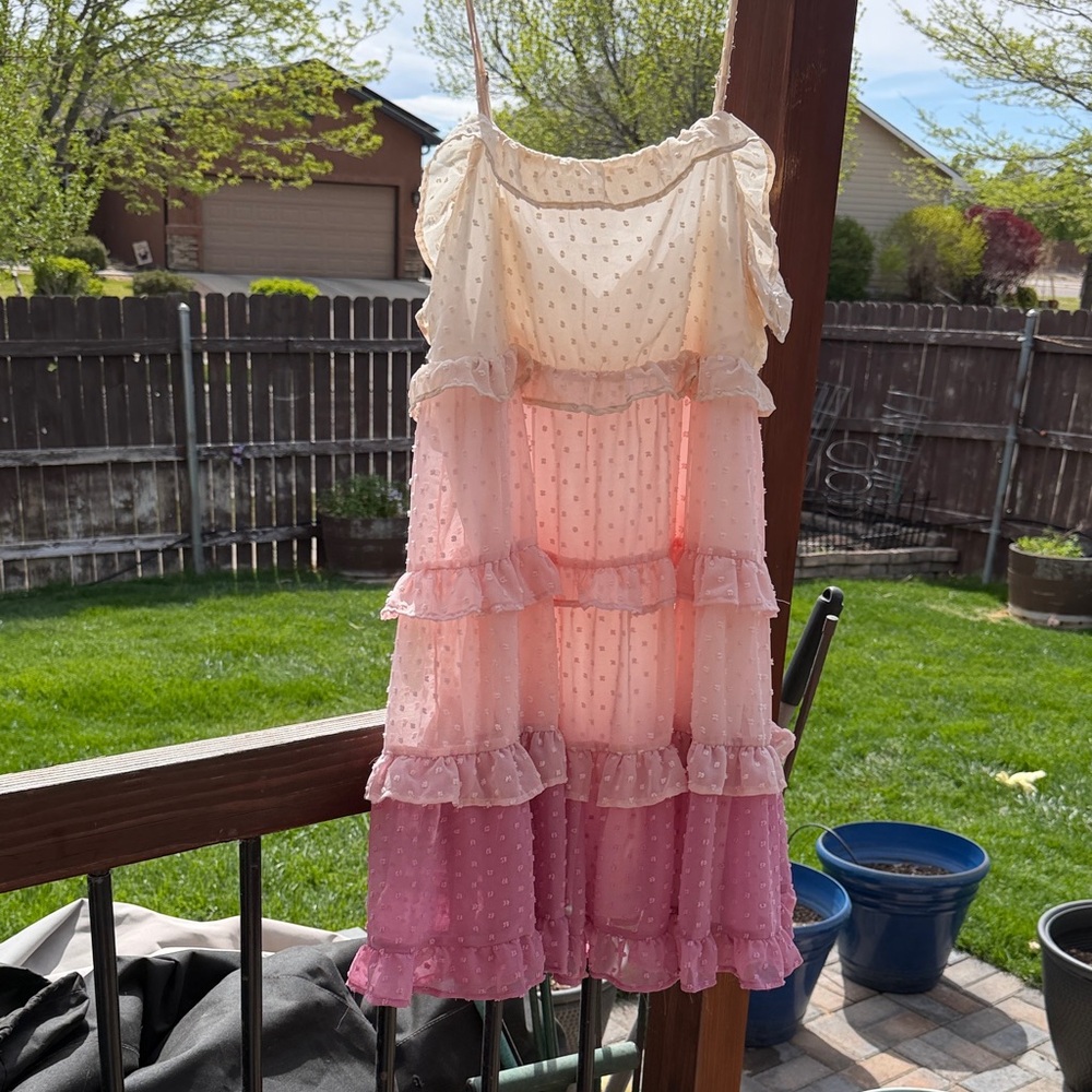 Tiered Ombre Swiss Dot Sundress - Cream to Pink